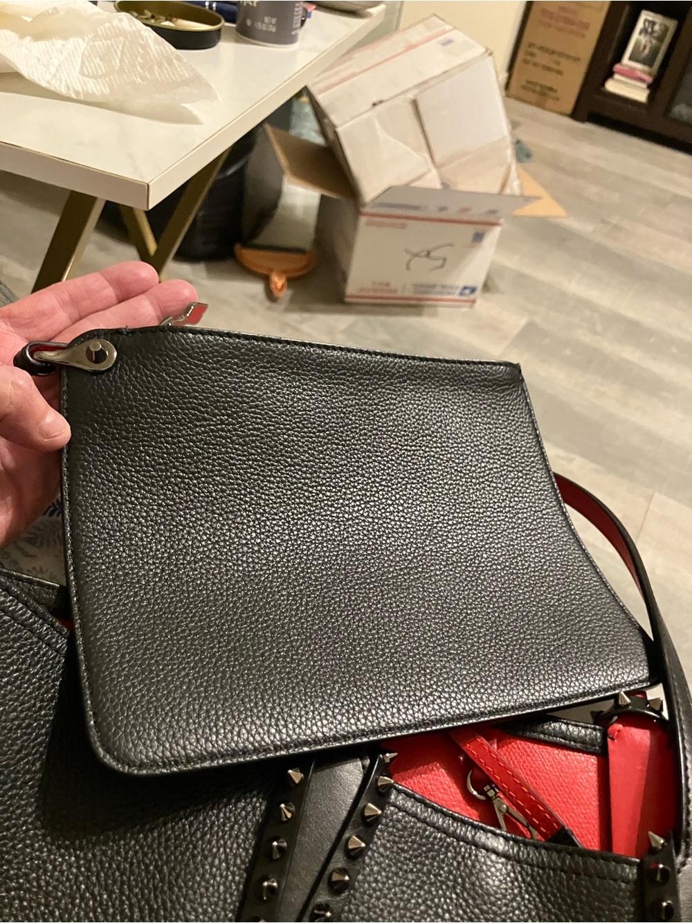 Christian Louboutin Cabata Black Stud-Trim Leather Tote and Pouch Authenticated - Picture 11 of 13